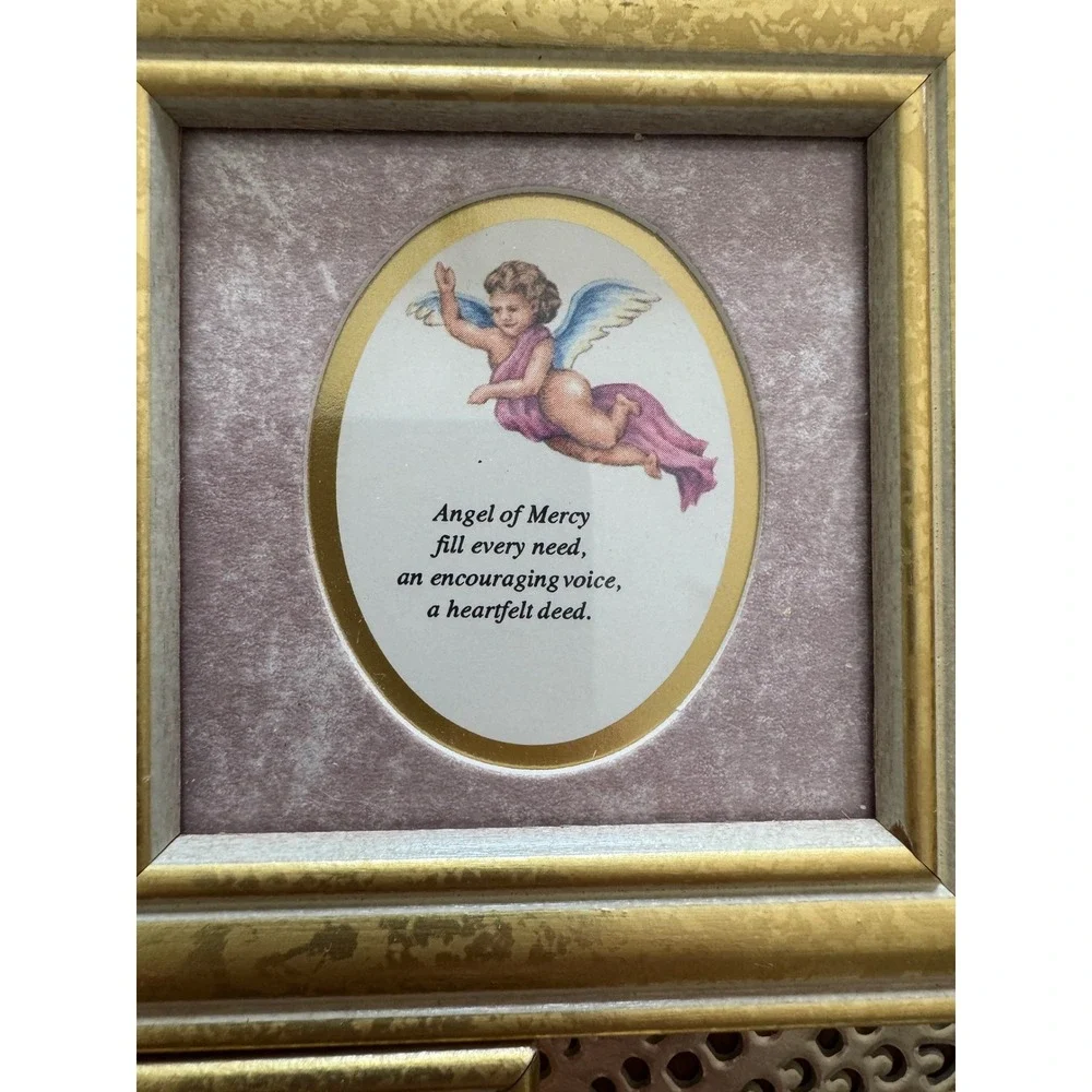 Vintage 1993 Heartfelt Heavenly Accents Kathy Seek Mini Angel Framed Art Set 5